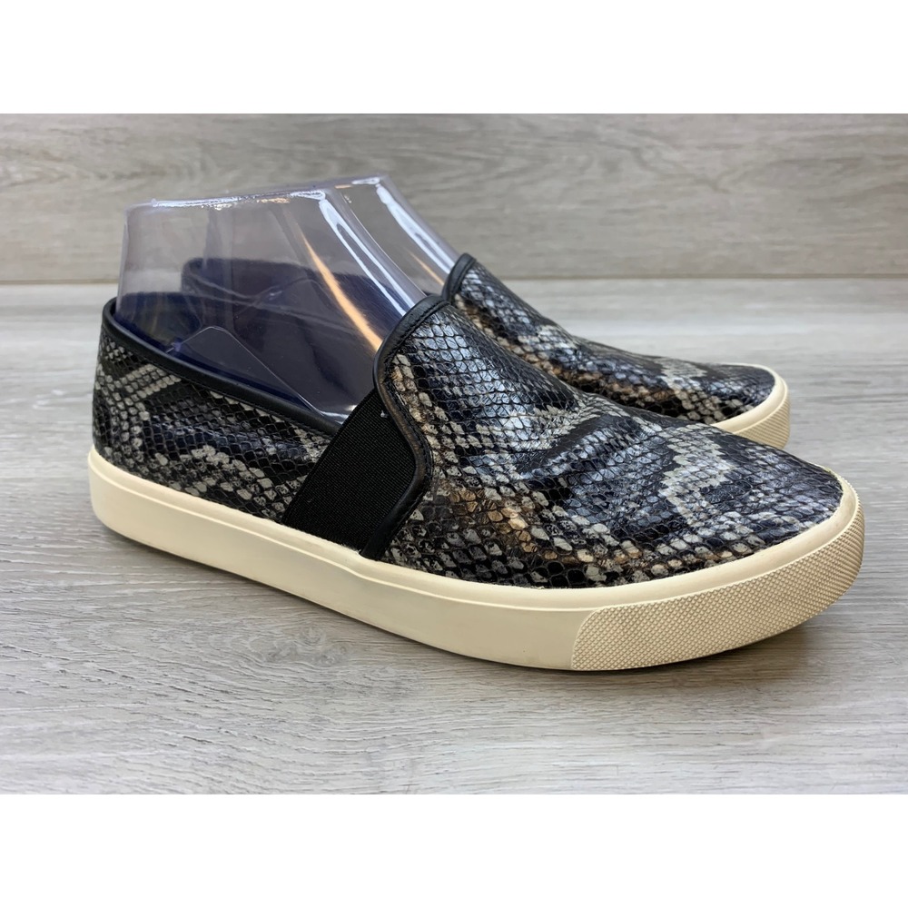 Vince Blair Women's Snakeskin Embossed Leather Slip On Sneakers Black Grey 7